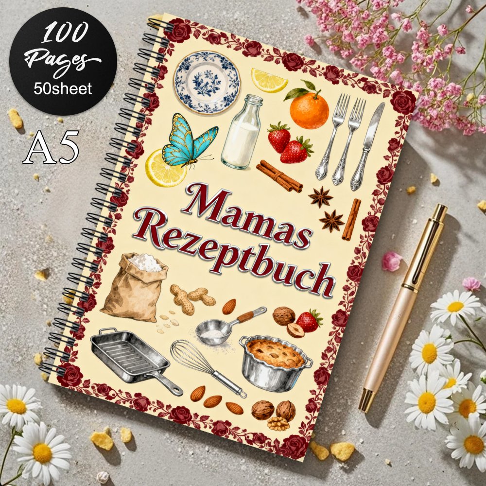Image of 1pc Funny Spiral Color German Recipe Notebook - Handmade Cooking Journal With Vintage Baking Theme, Kitchen Gift For Chef, Food Lovers, , Unique Recipe Book For Writing Own Recipes