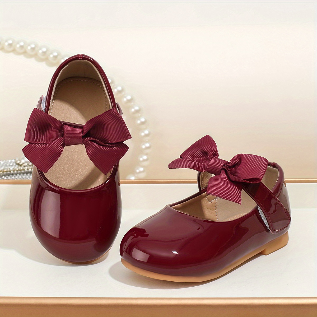 girls burgundy shoes red bows high quality pu Temu Mauritius