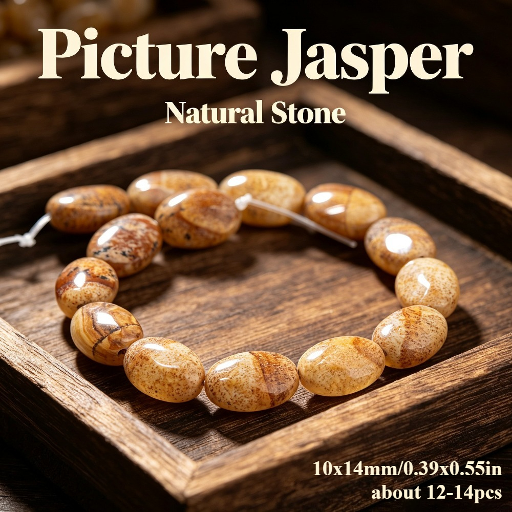 TEMU Aaa Natural Stone Oval Picture Jasper Suitable For Jewelry Making Diy - Genuine Beads For Bracelets, Necklaces, Earrings, Bohemian Accessories,