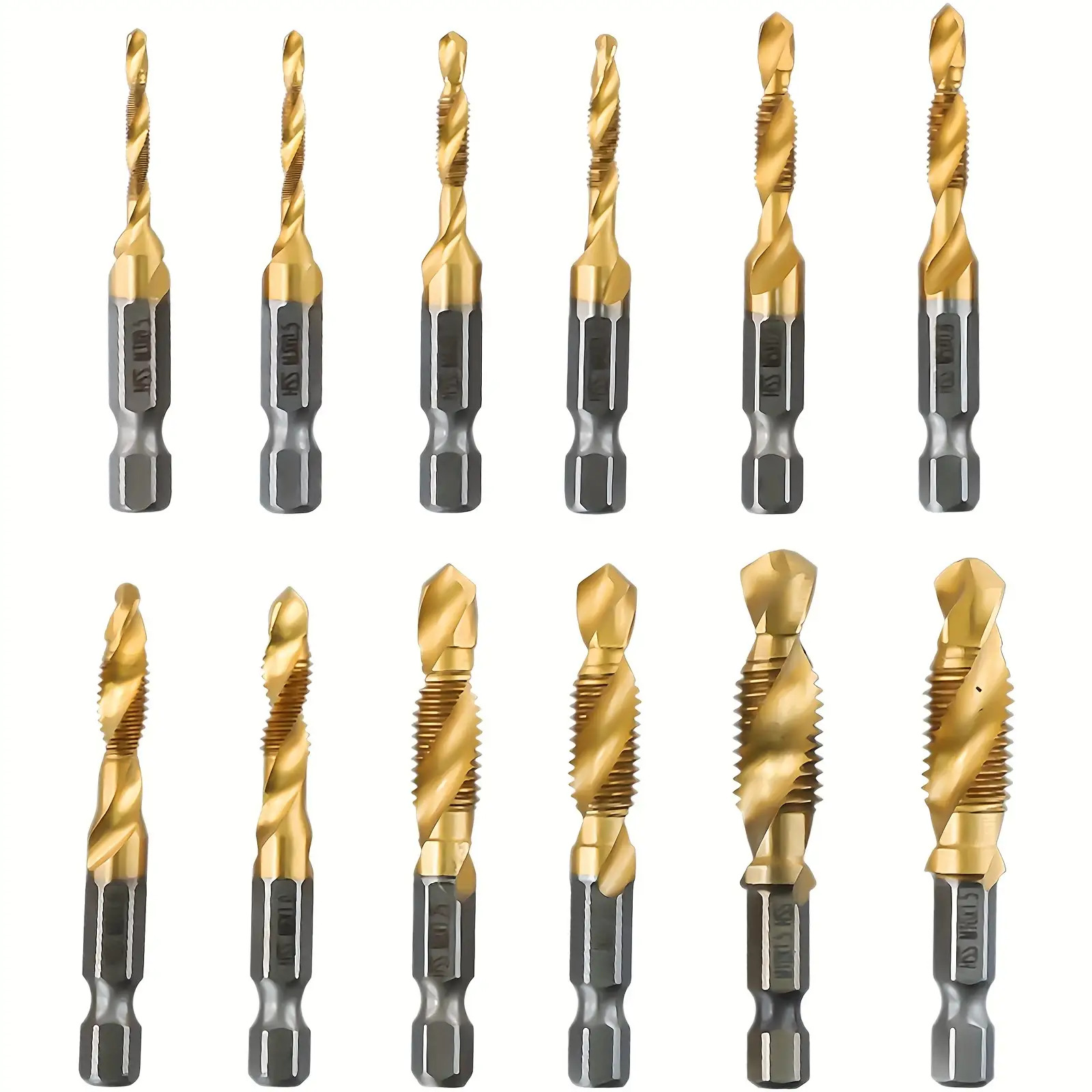 [titanium-coated Drill Bit Set] 12pcs Titanium-coated Tap Drill Bit Set| M3 To M10 Sizes For Wood, Plastic& Metal With Hex Shank