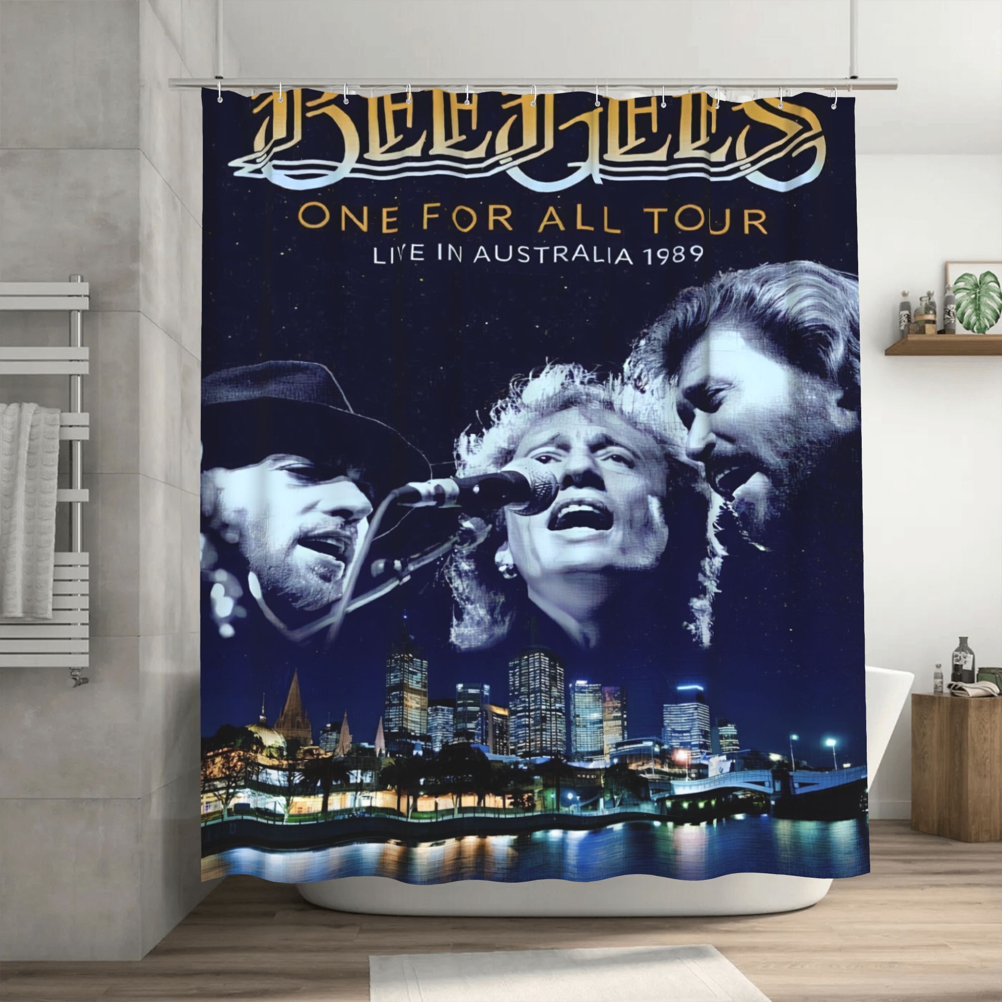 1pc   vintage concert poster shower curtain   tours 1989 retro bathroom decor with hooks heavy duty polyester bath curtain featuring     ideal gift for disco era  