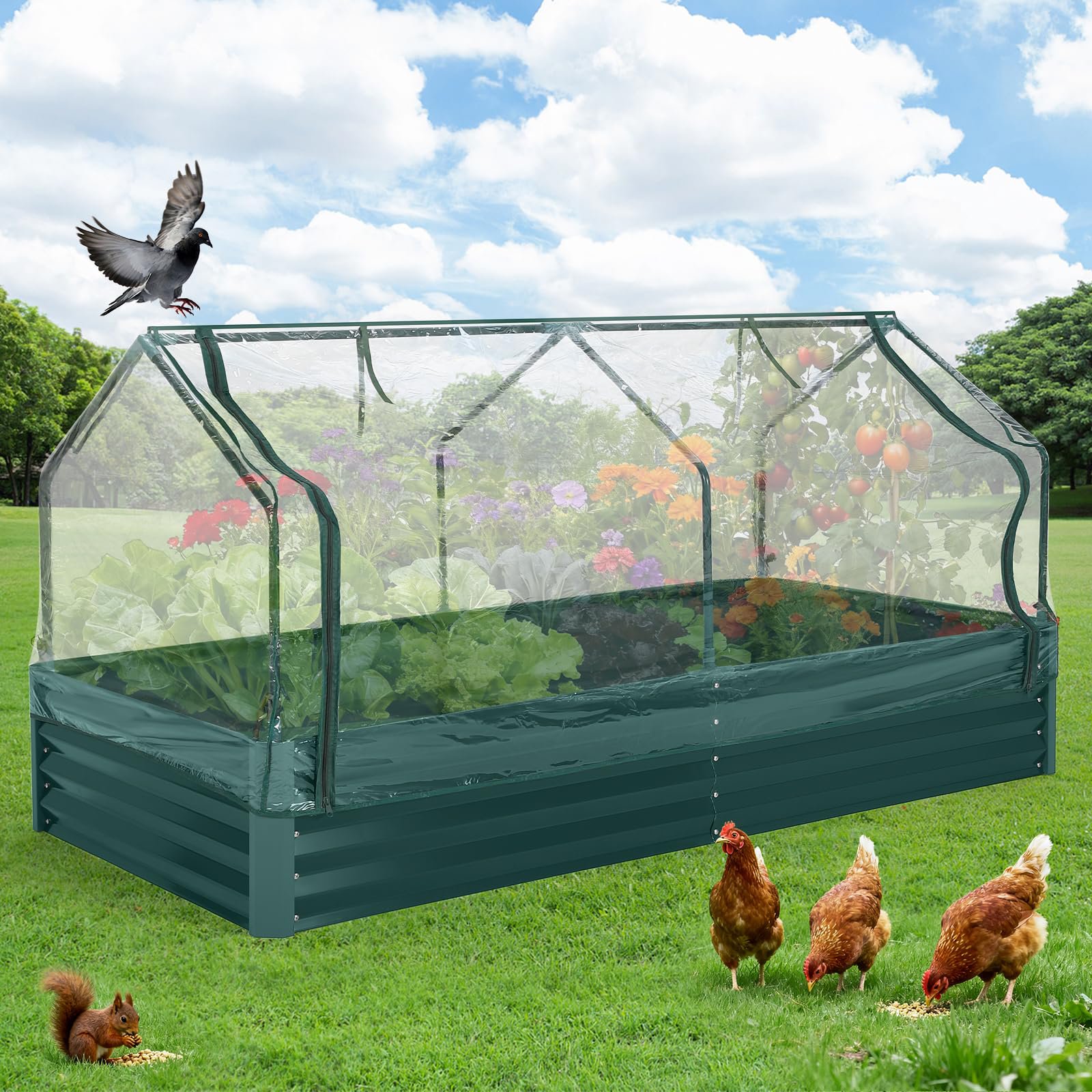 180 X 90 X 30cm Galvanized Raised Garden Bed, Oval Planter Box For Vegetables, Flowers & Herbs, Easy To Assemble, Includes Zippered Pvc Cover