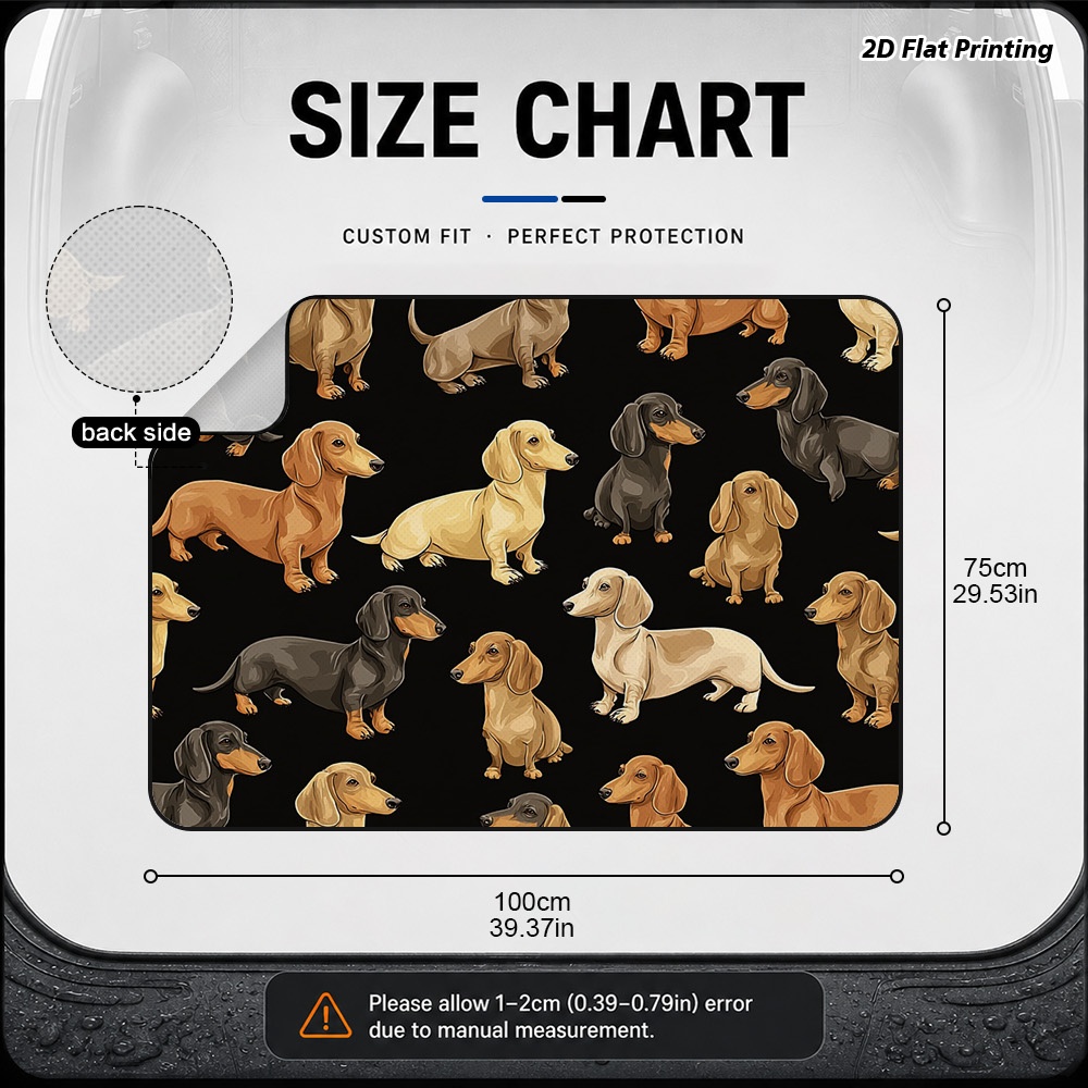 TEMU 2d Flat, 1pc Universal Car Trunk Mat With Multi Colored Dachshund Dogs Print, Scratch-resistant Cargo Area Liner, Vehicle Boot Pad For Interior