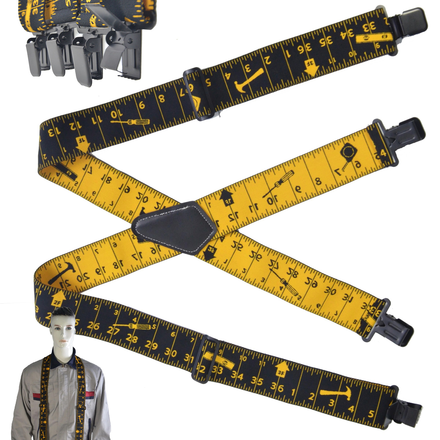 Durable Elastic Measuring Tape Suspenders For Adults, 5cm Wide Adjustable Work Braces, Versatile Outdoor Stretch Trouser Suspenders Featuring A Unique And Practical Style