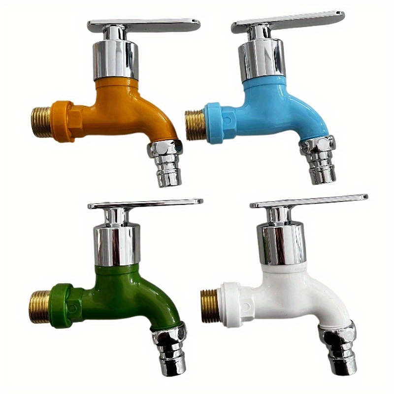 4pcs Set 1/2" Male Wall-mounted Washing Machine Faucet With Plastic Hose Quick Connector, Universal Garden Balcony Faucet, Suitable For Home Renovation And Faucet Replacement