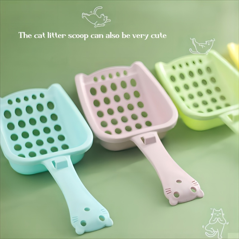 easy clean durable plastic cat   with ergonomic handle perforated grid design   poop shovel for mess free cleaning   light   mint green yellow must have for cat owners details 0