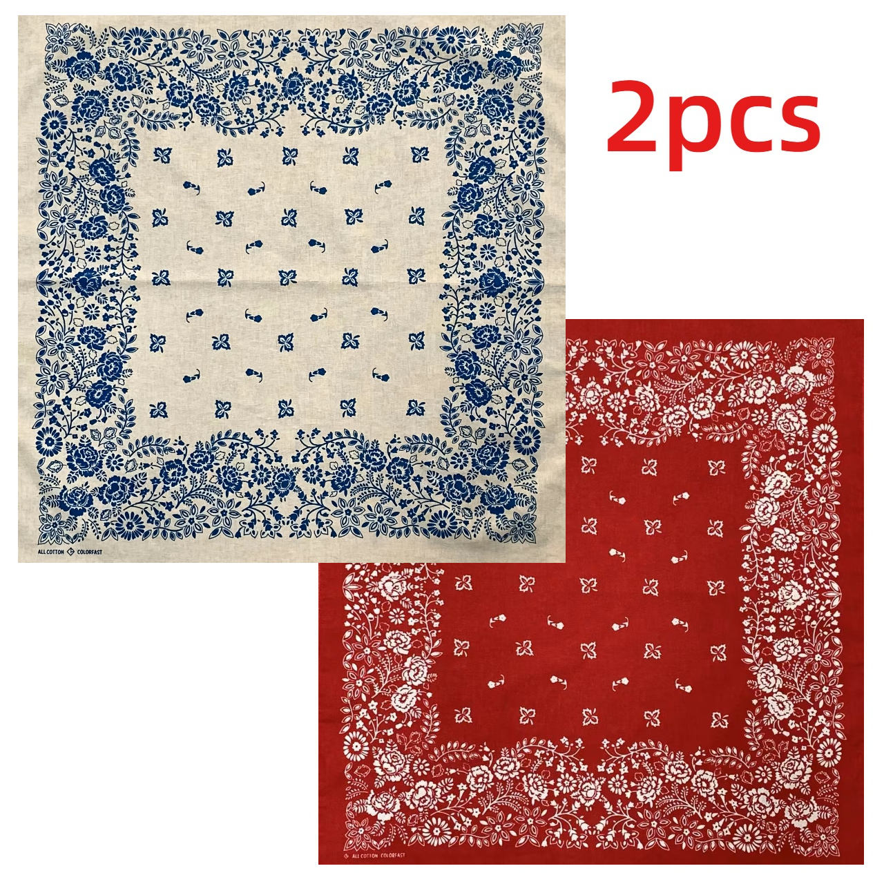 TEMU 2pcs Clover And Small Flower Print Bandana, Vintage Denim Bandana, Square Scarf, Hip Hop Popular Scarf/neck Gaiter, Perfect For Use As A