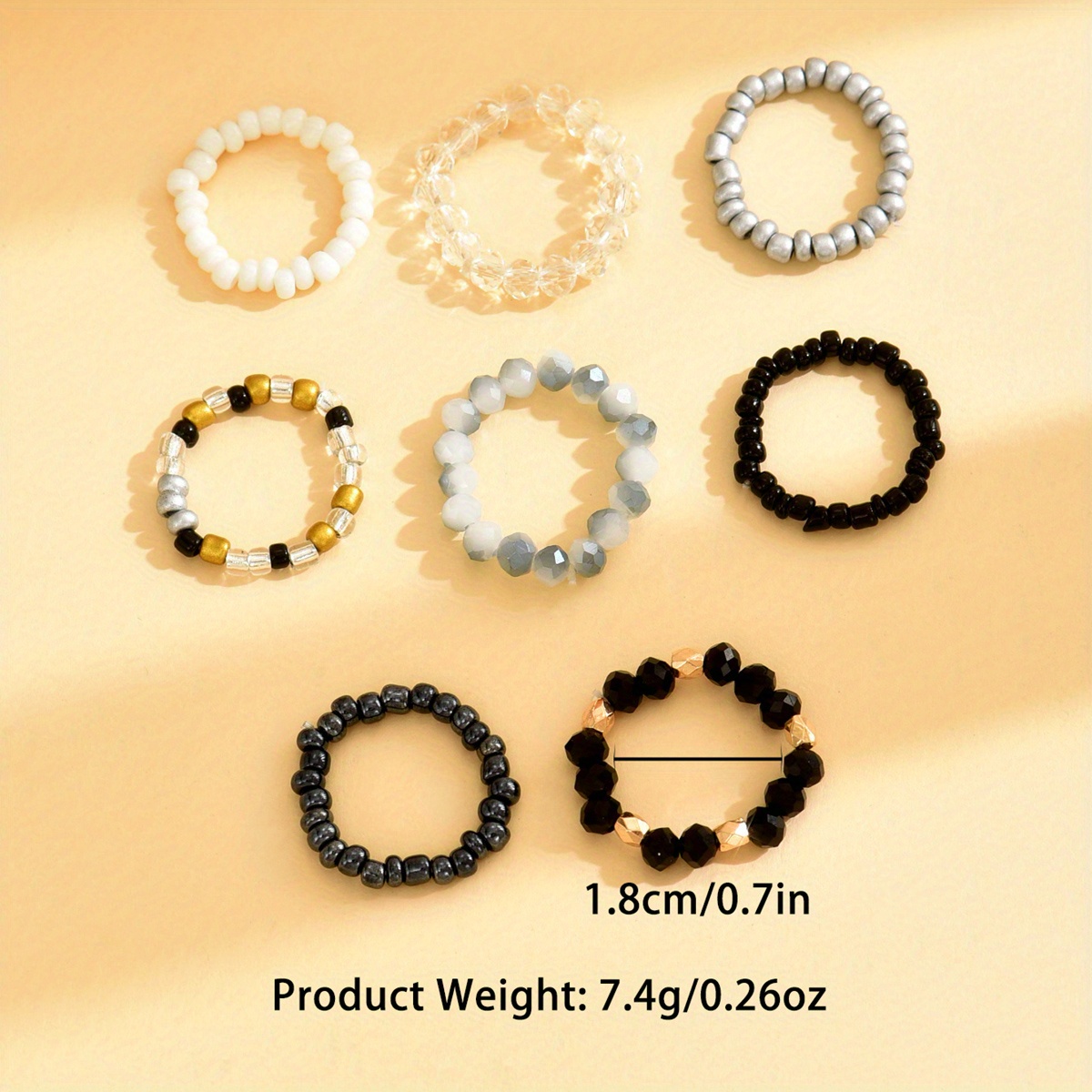 8pc Stackable Rings Set Rice Bead Beaded Ring Summer Beach Glass Material