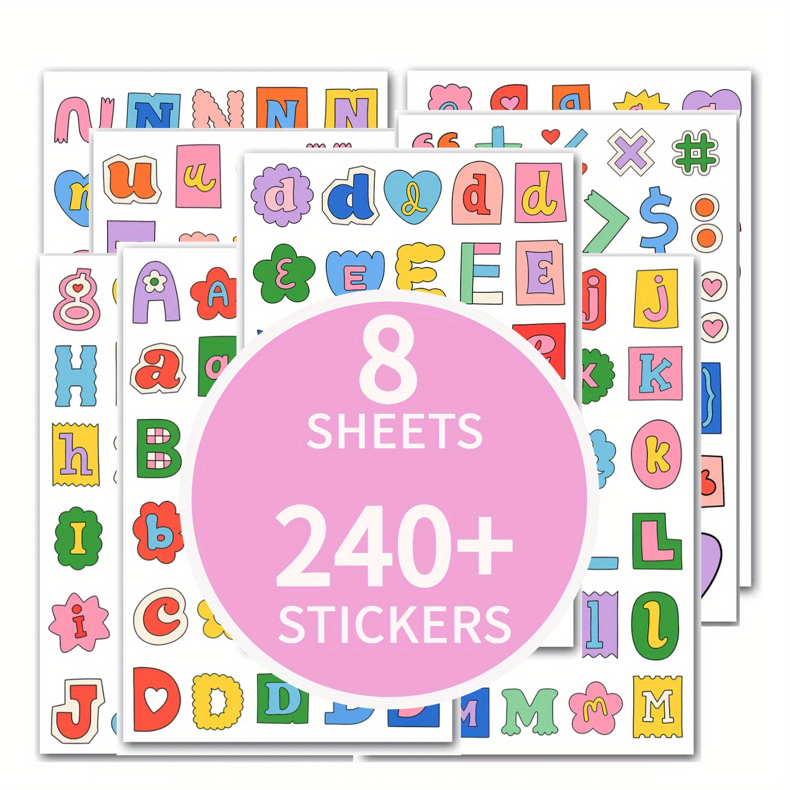 TEMU 8 Sheets (240 Stickers) Alphabet Letter & Number Stickers Suitable For Journals, Planners, Scrapbooks, Gift Boxes, Diy Crafts - Cute - Letters,