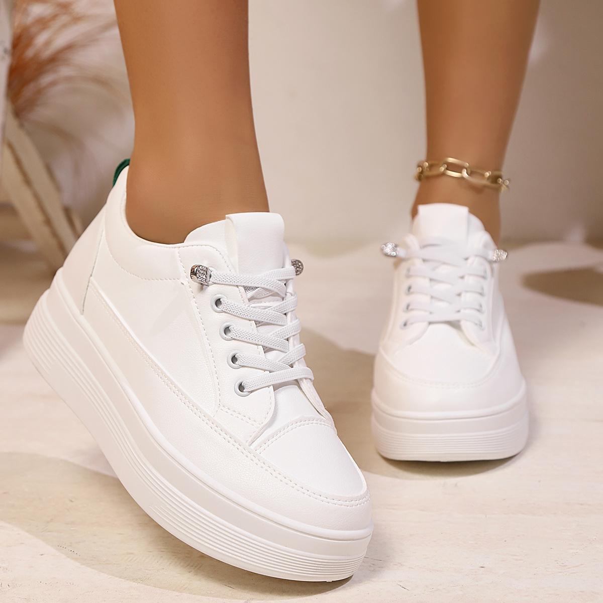 Heel Sneakers High Platform White Shoes Women's Leather High Heel