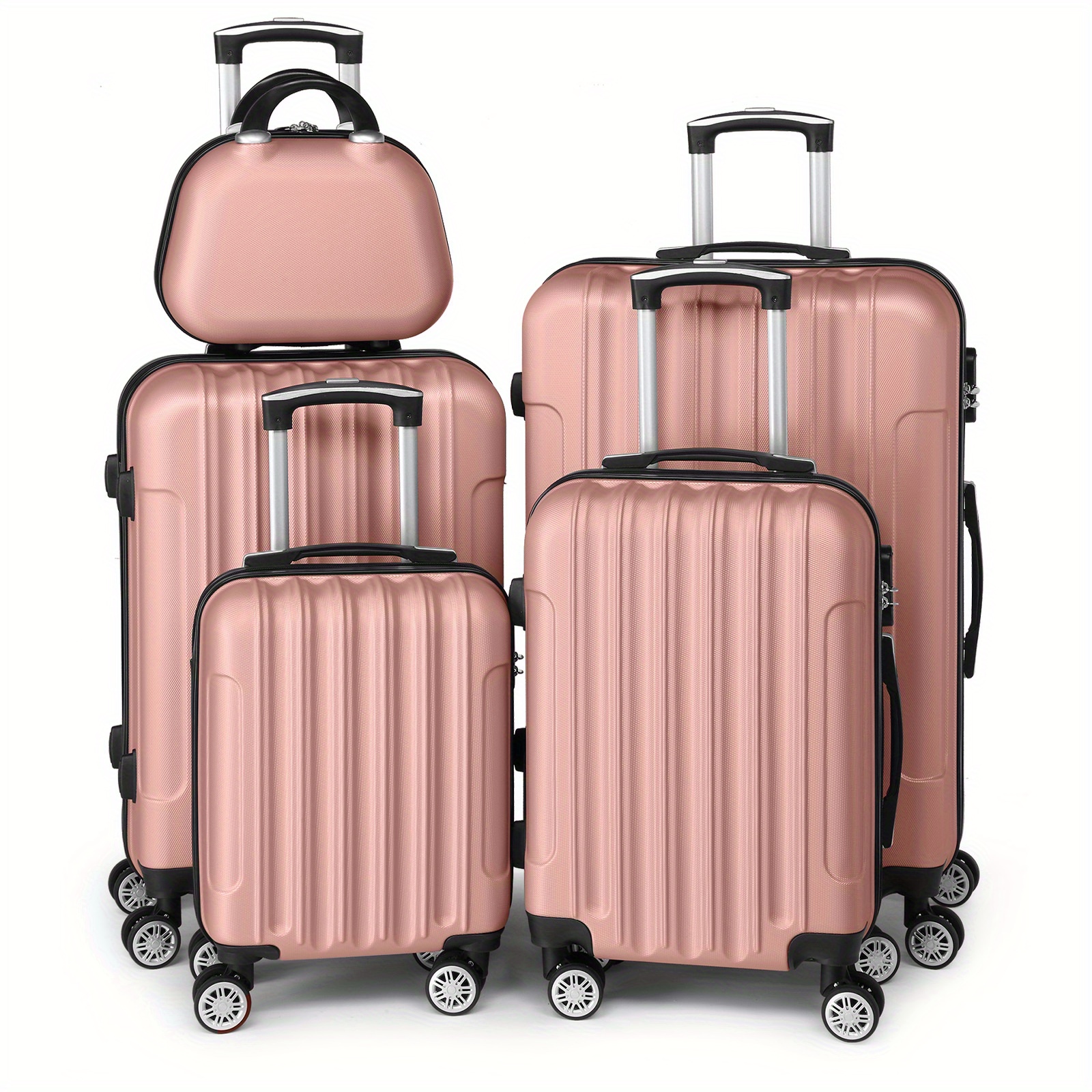 TEMU 5pcs Lightweight Hardside Luggage Set W/ Spinner Wheels, Abs Carry On Suitcase (12/ 16/ 20/ 24/ 28 Inch) - Travel & Business