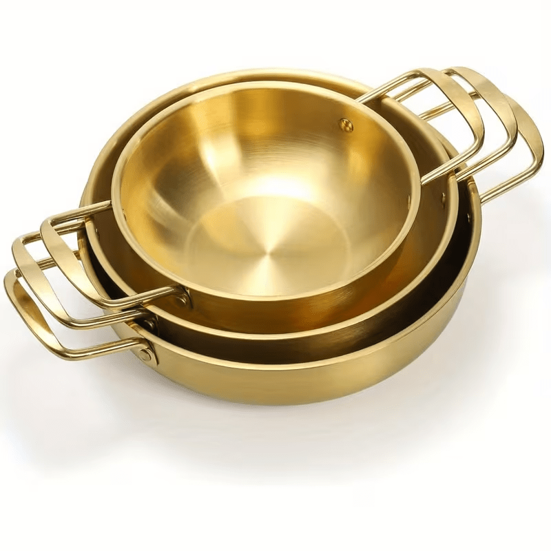 TEMU Set da 3 pentole per ramen coreane con manici - Dorate, compatibili con lavastoviglie, ideali per noodles, pasta e zuppe - Ideali per uso ',