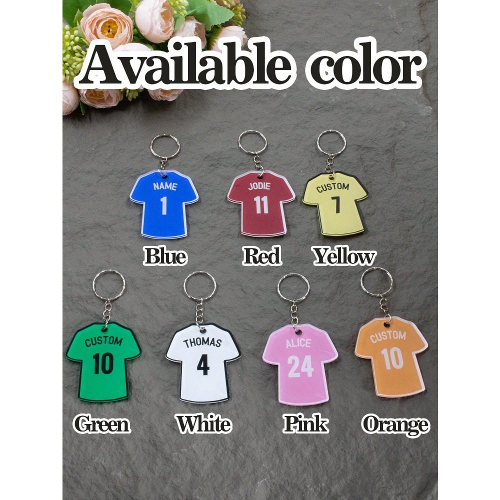 TEMU 2d Flat - 1pc 2d Flat Keychain Personalized Football, Soccer Shirt With Name And Number Keyring, Name, Number, And Color, Great Gift For