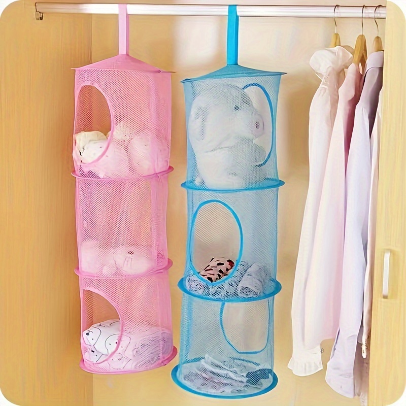 three layer foldable hanging net storage basket suitable for toys clothes socks underwear bath towels breathable plastic suitable for   room types and stores Product details 5