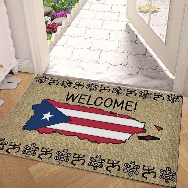 TEMU 1pc Indoor Entrance Welcome Doormat Puerto Flag Map Print Flannel Material Nonslip Comfortable Easy For Bedroom Living Room Home Decor Doormat