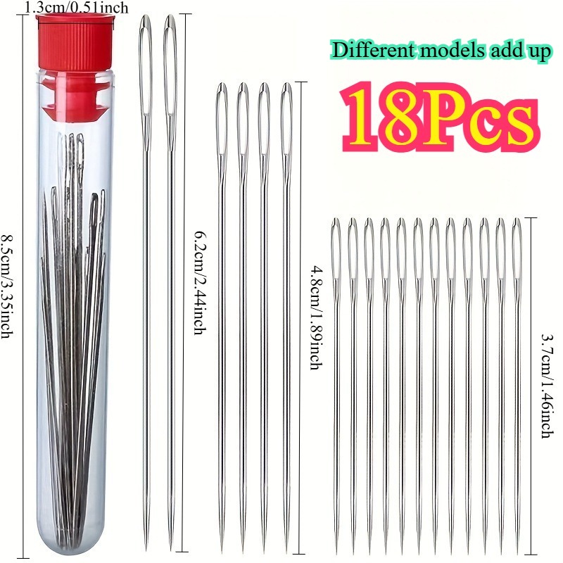 18pcs multi functional large   needle set home hand sewing needles special large hole needles for elderly quilting fine large hole embroidery needles cross stitch needles essential tool kit for home outdoor clothing repair and crafts
