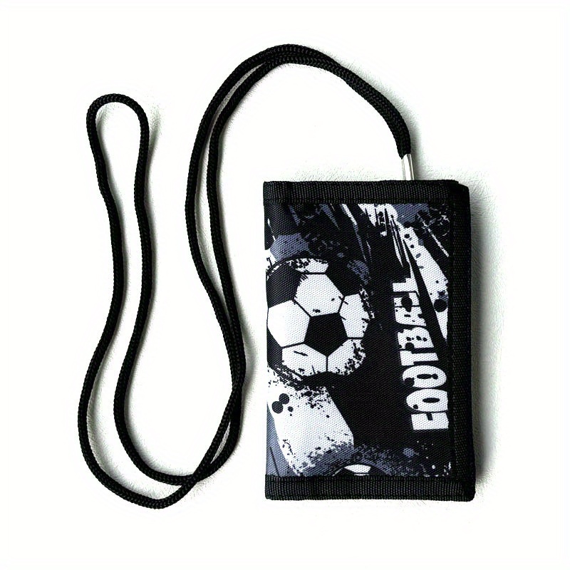 Retro-inspired Wallet Featuring A Soccer Ball Motif & Black Lanyard - A Compact, Versatile Card Holder For And Men