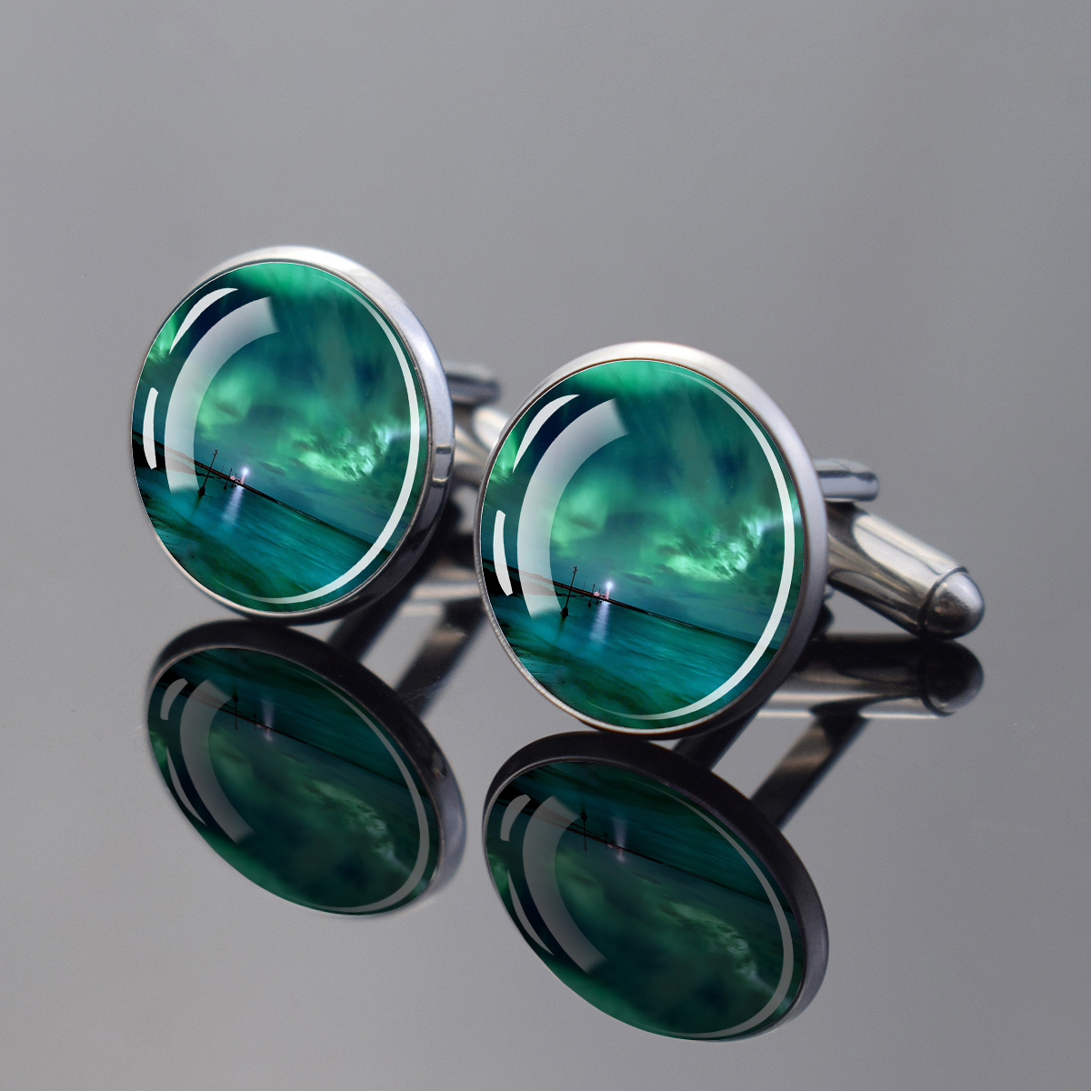 TEMU 1 Pair Fashionable Aurora Pattern Men's Cufflinks, Decorated With , Suitable As Accessories For Formal Occasions, High-quality Gifts. Festival