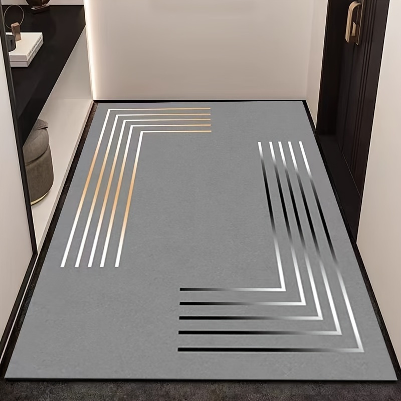 

1pc [popular ] Luxurious Non-slip Mud Mat - Soft, Absorbent, With An Elegant Gray And Golden Striped Design. Suitable For Home Decoration In Kitchens, Bathrooms, And , A Versatile Option For All .