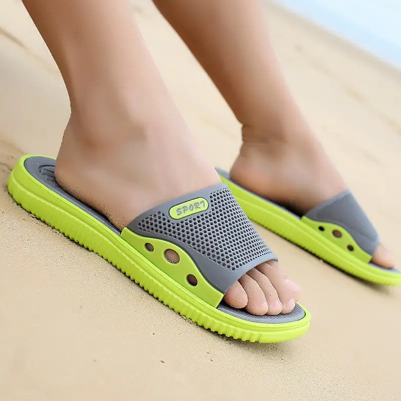 men s lightweight   sandals - non-slip beach, cushioned insole & arch support - lightweight eva upper & pvc sole - for pool, gym, travel - slip-on slippers for men -   in navy/blue accents - ideal for outdoor, camping, casual attire, gym footwear,  , durable construction, versatile footwear,   Product details 9