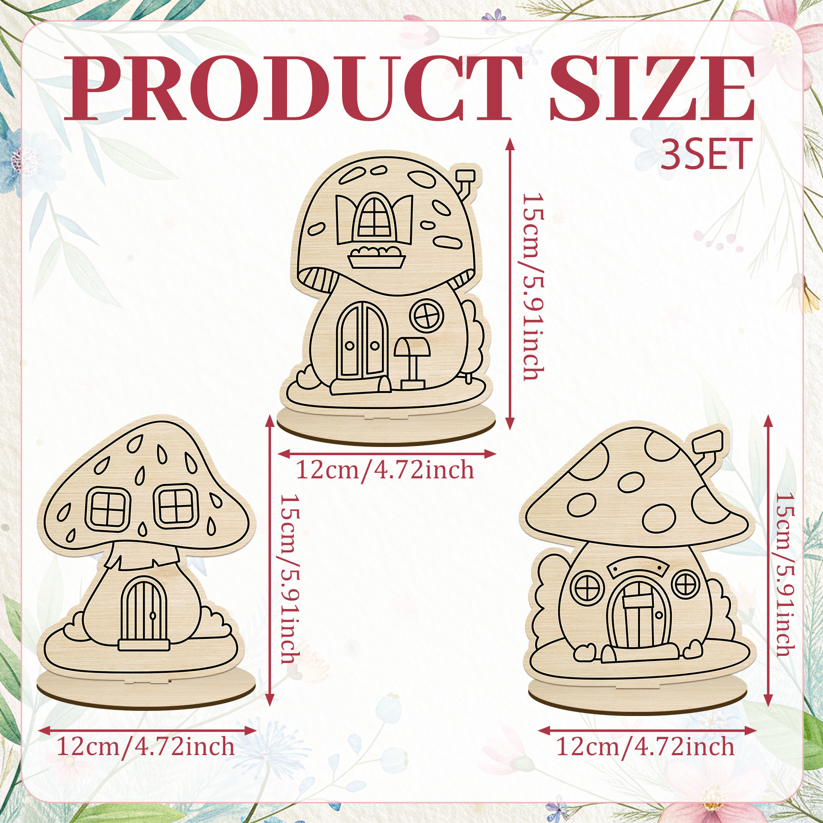 TEMU 2d Flat 3pcss Wooden Ornaments, 3pcss Mushroom House Wooden Ornaments, Are Creation Material Packs Suitable For Handicraft Enthusiasts. Contains