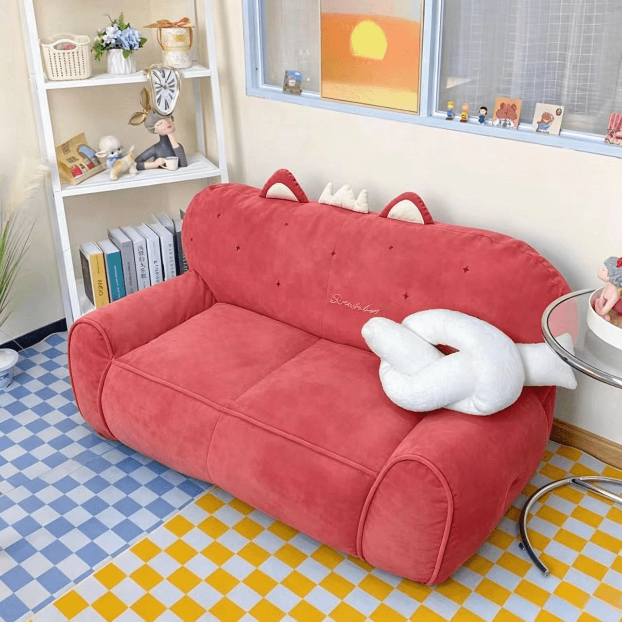 1pc Cute Creamy Style Double Lazy Bean Bag Sofa Cover Balcony Living Room Game Figure Room Decoration, Reading Corner Decoration Double Lazy Sofa Cover