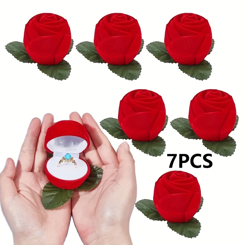 TEMU 7-teiliges Set Ringboxen in Rosenform, Großpackung Schmucketui mit roter Blume, kleine Geschenkverpackung für Valentinstag, Gastgeschenke für