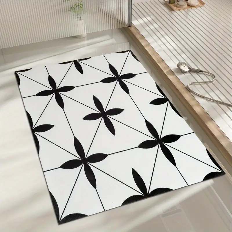 1pc black white geometric pattern non slip bath mat super absorbent easy to clean durable rubber backing bathroom kitchen bedroom and laundry room decor bathroom mat Product details 5