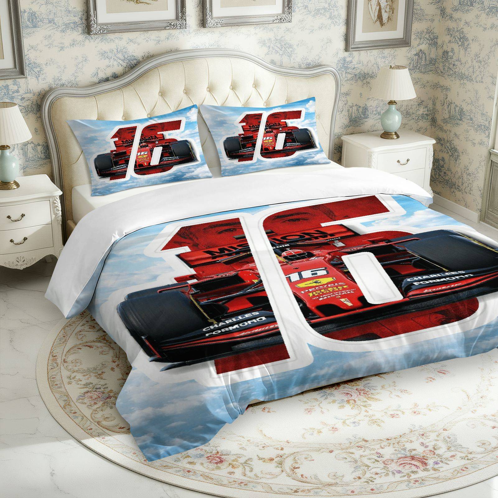 3-delige Racing Auto Snelheid Formule1 Sport Liefhebber Thema Dekbedovertrek Set | 1 Dekbed + 2 Kussenslopen, Polyester, Machinewasbaar, Alle seizoenen, Geschikt voor Slaapkamer, Woonkamer, Logeerkamer, Studentenkamer