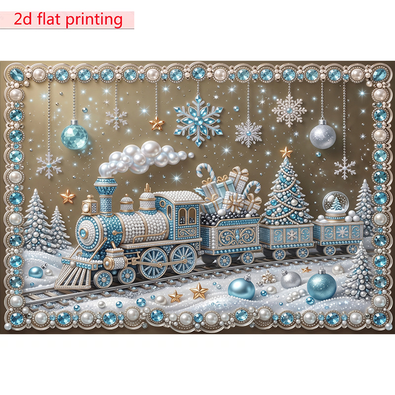 TEMU 1 pièce, Kit de peinture diamant 2D à impression plate, train de Noël avec de neige, perçage complet, à faire soi-même, peinture décorative pour