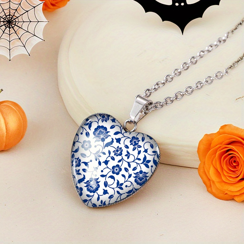 TEMU 1pc Blue Shaped Necklace Glass Dome Penddant Handmade Men's Jewelry