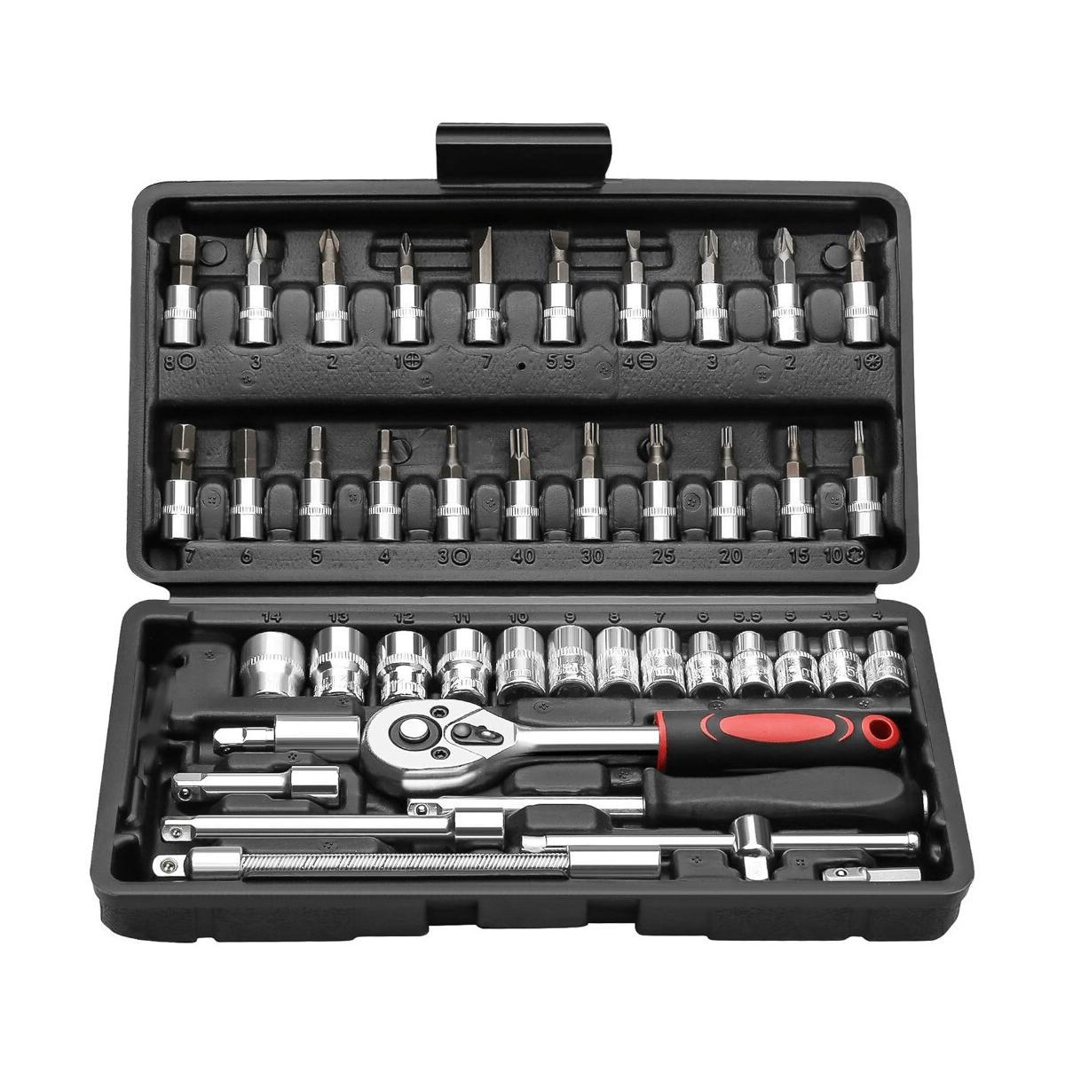 TEMU 43pcs Mechanical Tool Set, Featuring Ratchet Wrench, Screwdriver Bits, Sockets, Metric Sizes, Extension Bars, Suitable For Automotive, Bicycle