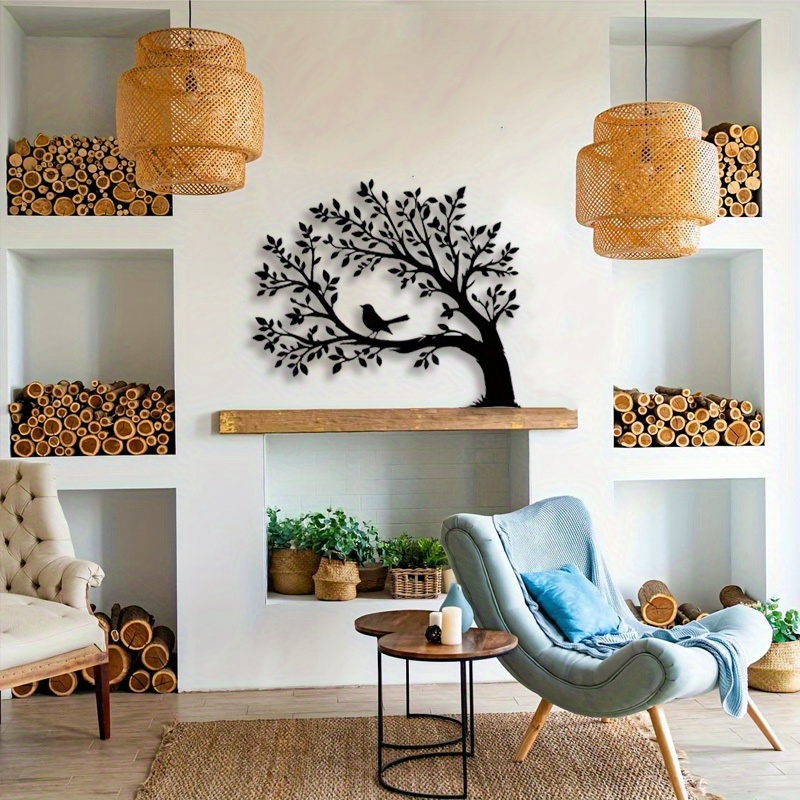 TEMU Black Iron Bohemian Tree Of Life Metal Wall Art - 14.92x12.69 Inches, Minimalist Bohemian Style Home Decor Featuring Bird , A Unique Gift For