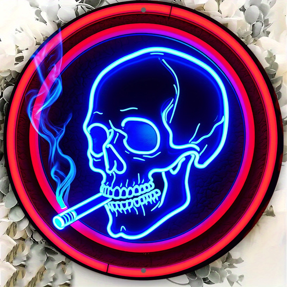 Neon Sign with Skull and Cigarette