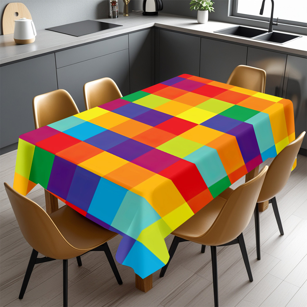 TEMU 1pc Of Soft, Stylish, And Attractive 2d Tablecloth For A Colorful Mexican Party - Featuring A Vibrant Checkered Design, Easy To Clean, Durable