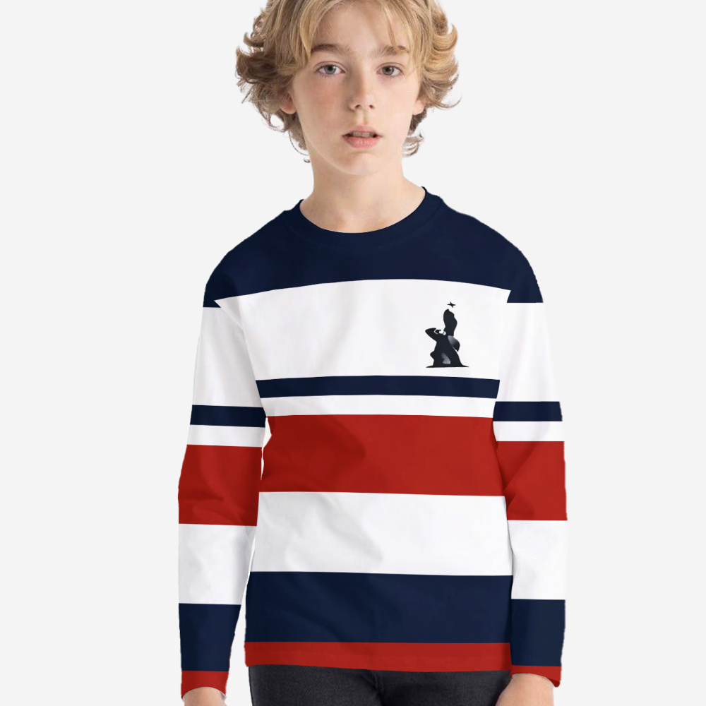 

Boy's Color Blocking Striped Long Sleeve T-shirt, Casual As Gift