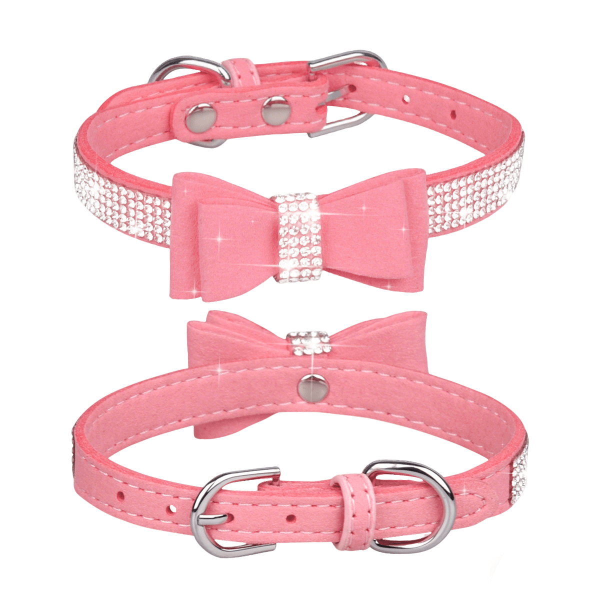 TEMU Rhinestone Bow Pet Collar, In 5 Colors: Pink, Red, Rose Red, Black, And Purple. Features A Soft Plush Full-diamond Design For A Sparkling And