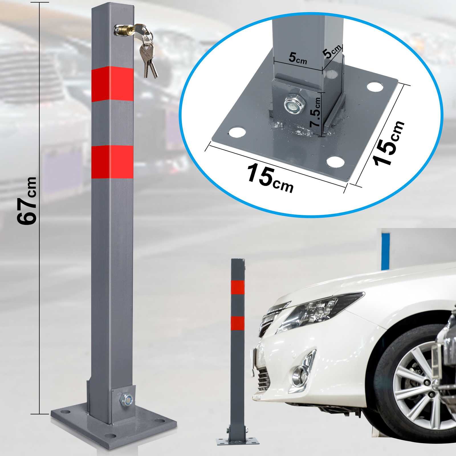 TEMU Barrier Posts 66cm Car Park Barrier Post Lockable Folding Triangle Style Car Park Blocker Red/grey Car Parking Protection Car Park 1pc Chain