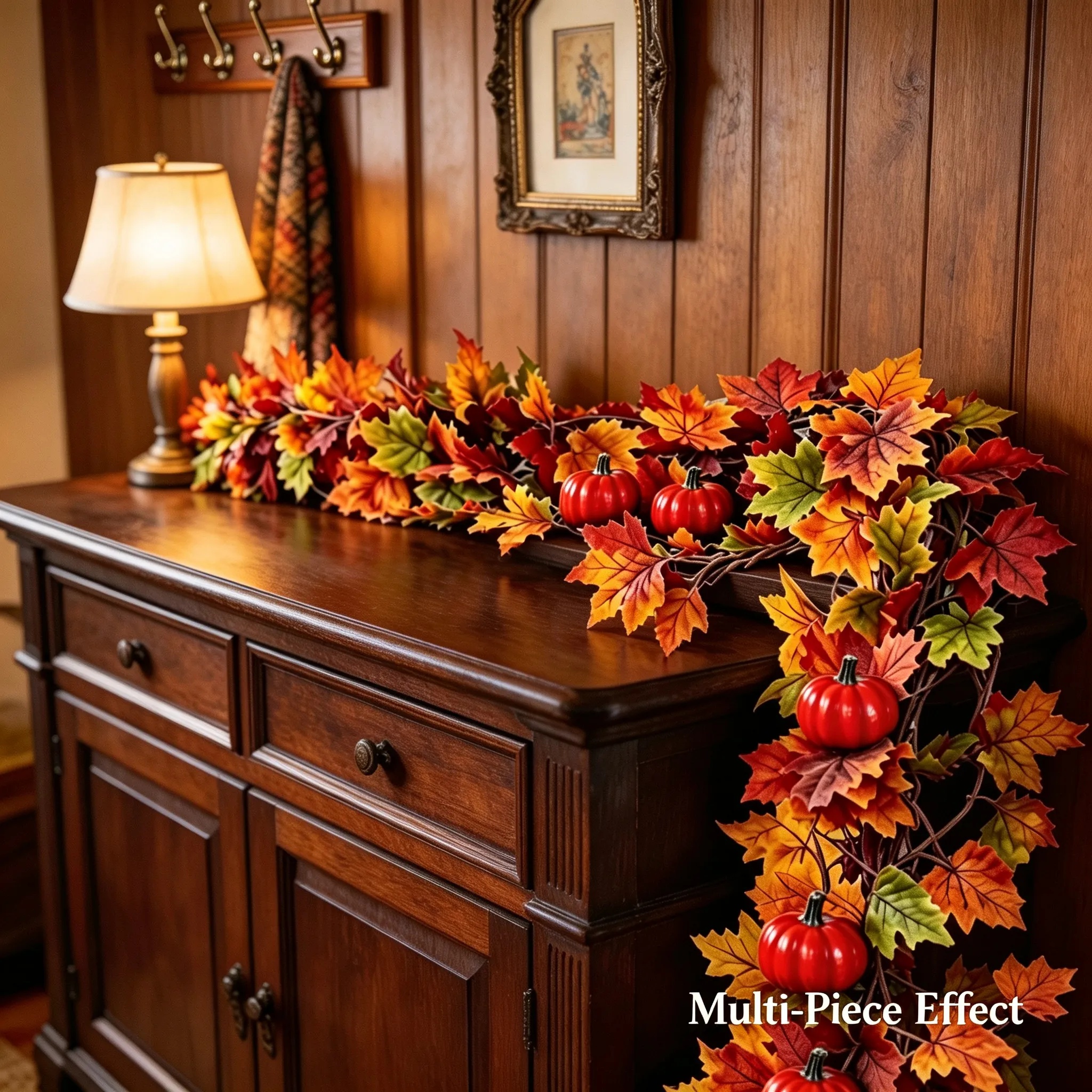TEMU Artificial Flower, 1pc 180cm Maple Leaf Pumpkin Vine Garland, Suitable For Autumn Outdoor Decor, Porch, Christmas Tree, Accessories, Halloween,