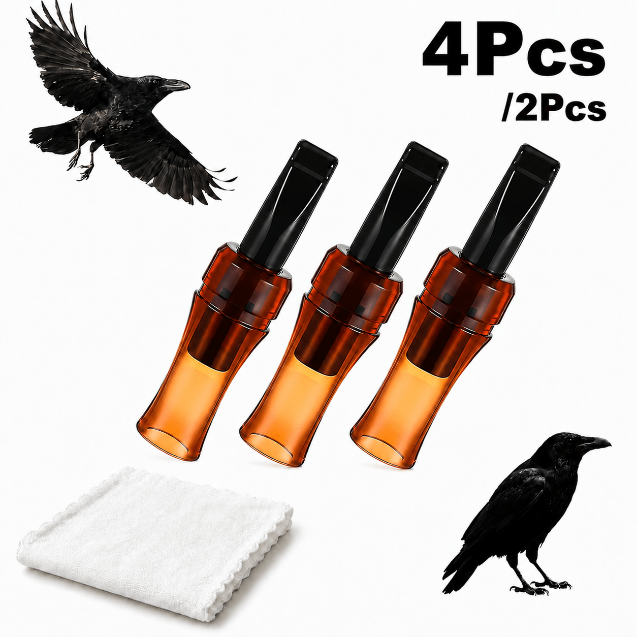TEMU 4pcs/2pcs Crow Caller Whistle Set With Cleaning Towel, Realistic Crow Decoy Call, Outdoor Bird Calling Whistles For Hunting, Beginners &