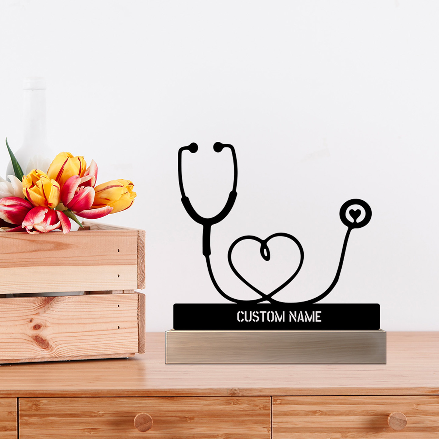 

1pc Custom Engraved Wooden Nurse Desk Name Plate With Metal - Personalized Office Decor, Desk Nameplate, Unique Gift, No Electricity Required