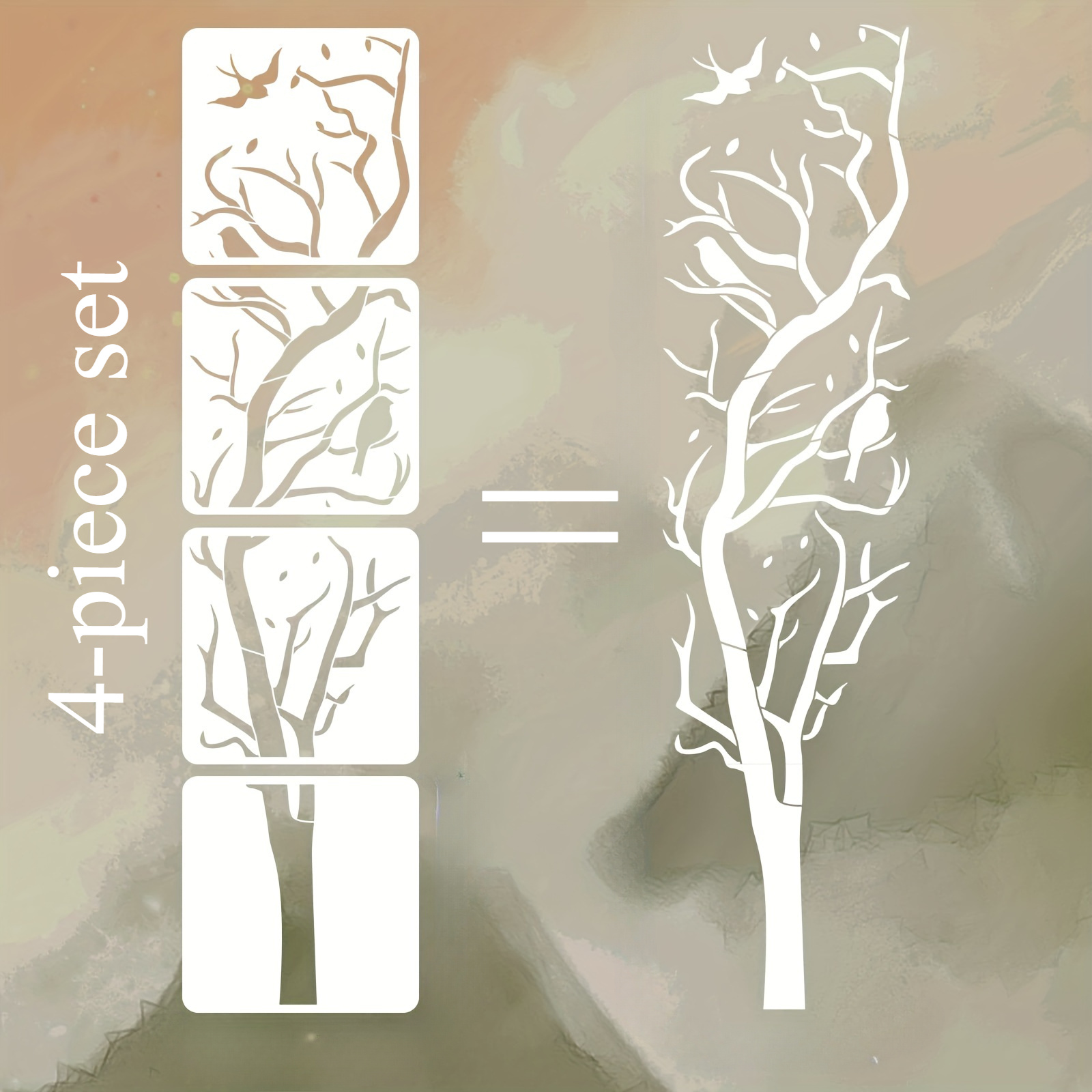 4pcs Large Tree Pattern Stencil Set For Wall Art, Designs, Suitable For Wood, Fabric, Paper, Walls, Canvas, And Crafts On Floors