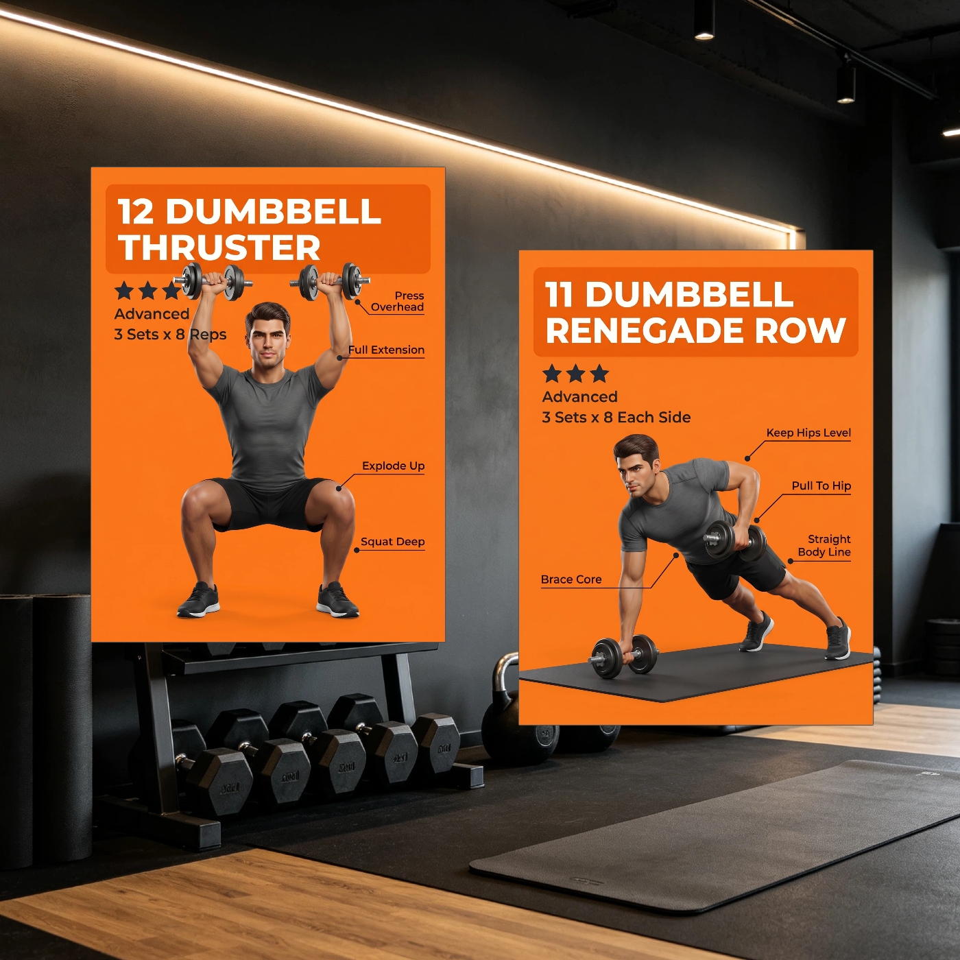 TEMU 20pcs Dumbbell Training Move Guide Card Set - Includes Squat, Deadlift, Fly And Other Classic Exercises, With Difficulty Levels And Set