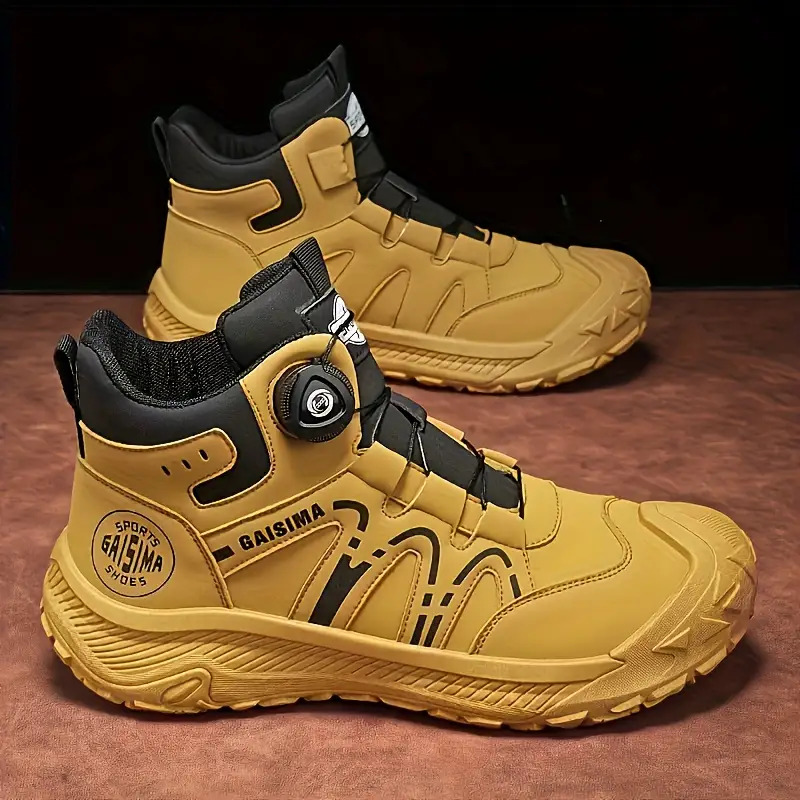 TEMU Men's Mid-calf Outdoor Boots- Grip, Pu Upper And Pvc Sole, Mustard Accents- Suitable For Hiking, Construction, Daily Use- Work Boots, Hiking