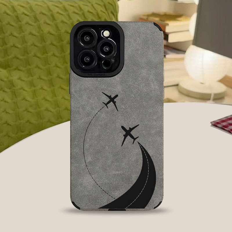 TEMU Phone Case: Grey Skin-friendly Texture Phone Case Comfortable Texture With Fashionable Creative And Plane Pattern Suitable For Iphone 17pro Max