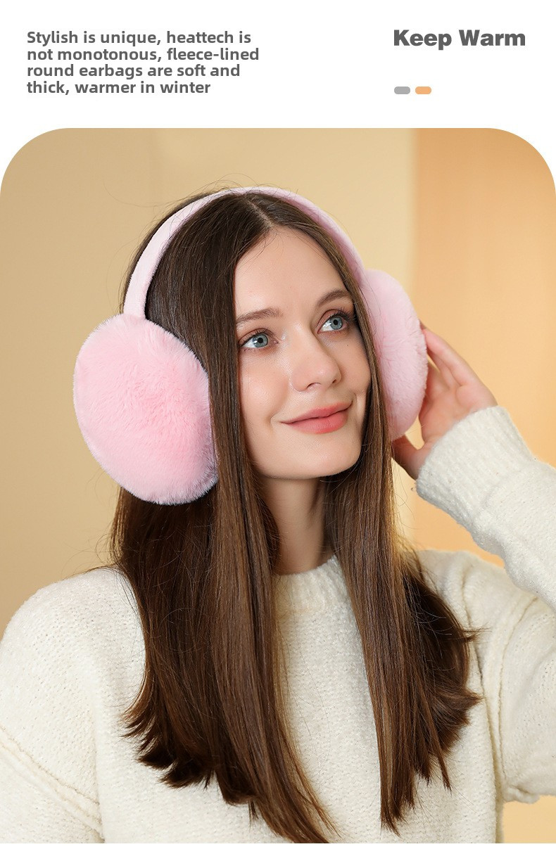 Winter Warmth Knit Fabric Earmuffs, Polyester Fuzzy Ear Warmers, Foldable Ear Protection, Fitted Style, with Hand Wash Only for Winter details 1