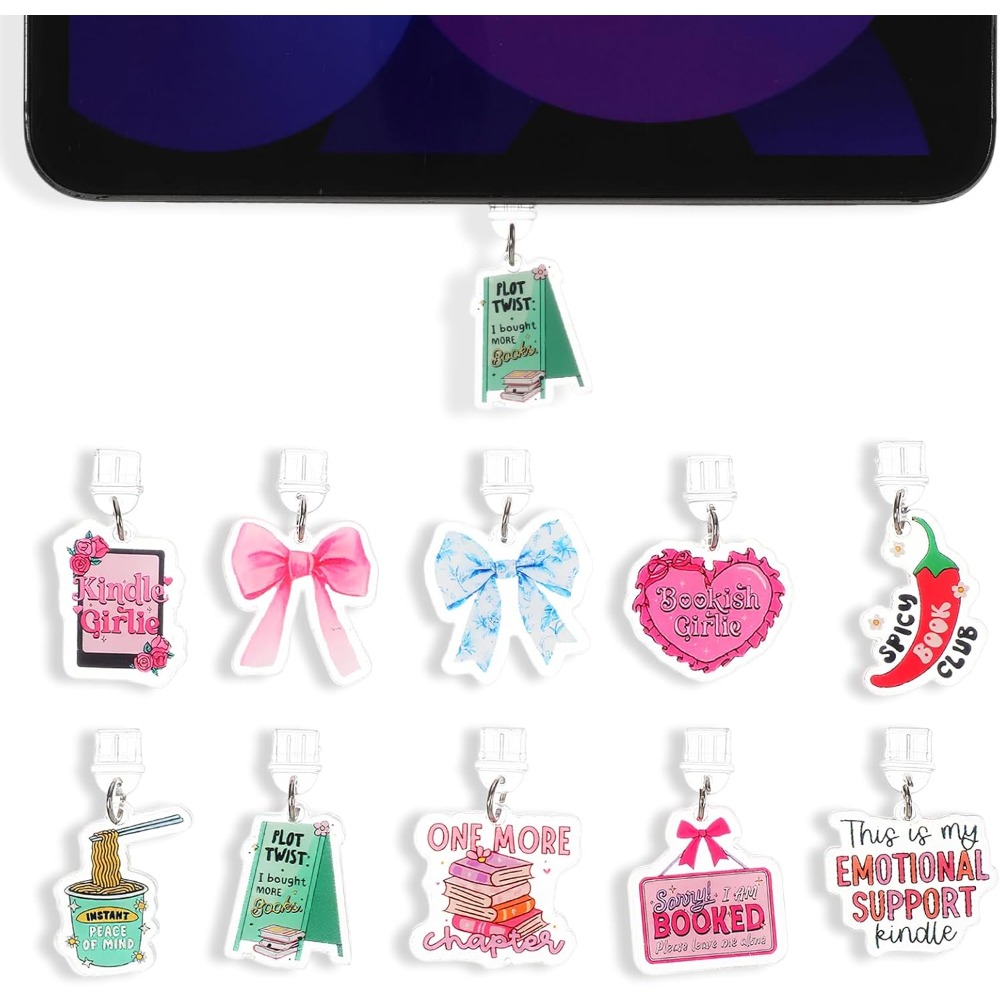 TEMU Bouchons de poussière créatifs de guérison 10pcs, Pendentif Type-C exclusif pour les amateurs de livres, de lecture , Cadeau girly