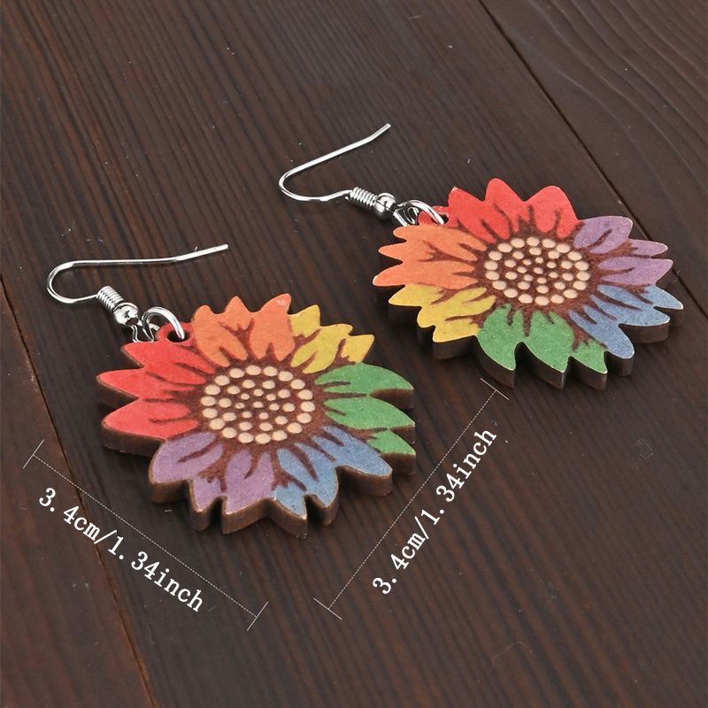 Women's Colorful Sunflower Wooden Dangle Earrings