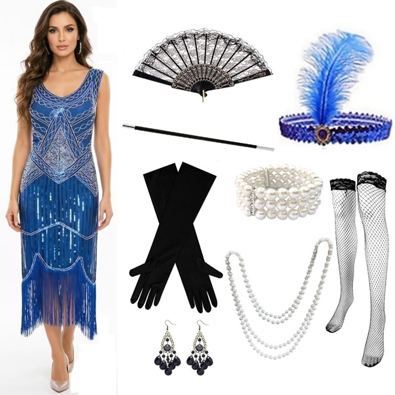 1920s vintage sequined dress   evening gown feather   necklace   suit