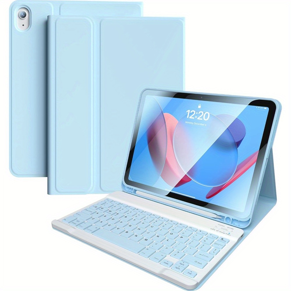 iPad 10th Generation Case with Keyboard, Multi Angle Adjustable Detachable Wireless Keyboard, Folio Keyboard Cover with Pencil Holder, Soft TPU Back Easy to Clean Case, for iPad 10.9in 2022